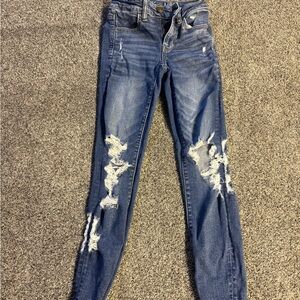 American Eagle Outfitters Blue Distressed Skinny Jeans